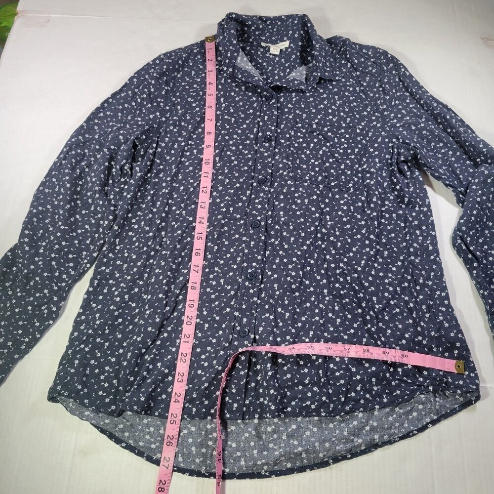 Beachlunchlounge Navy Floral Button-Up Long Sleeve Shirt Size M/M - Picture 3 of 8